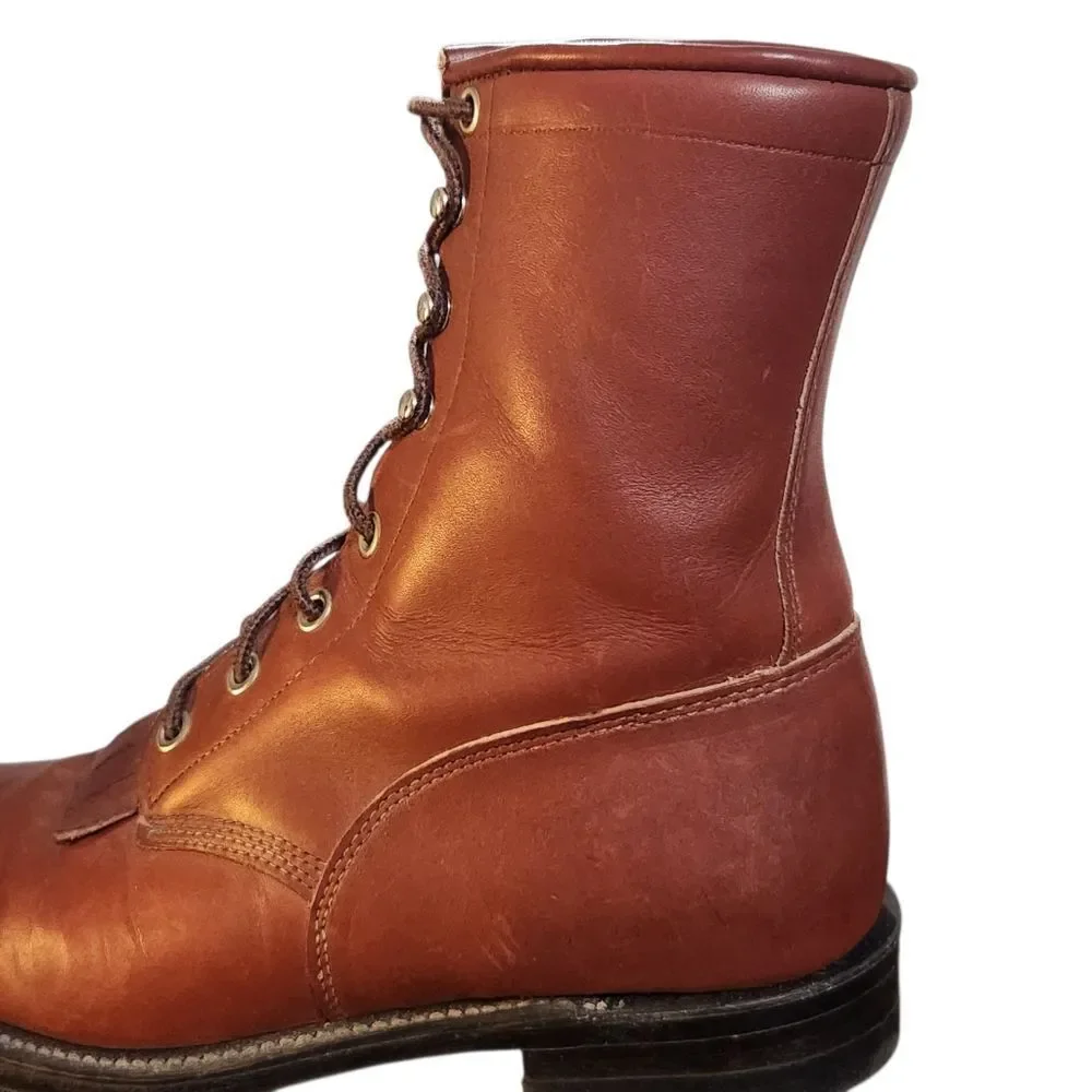 Justin Boots Kiltie Size 7 B Brown Lace Up Ankle Western Almond Toe Excellent
